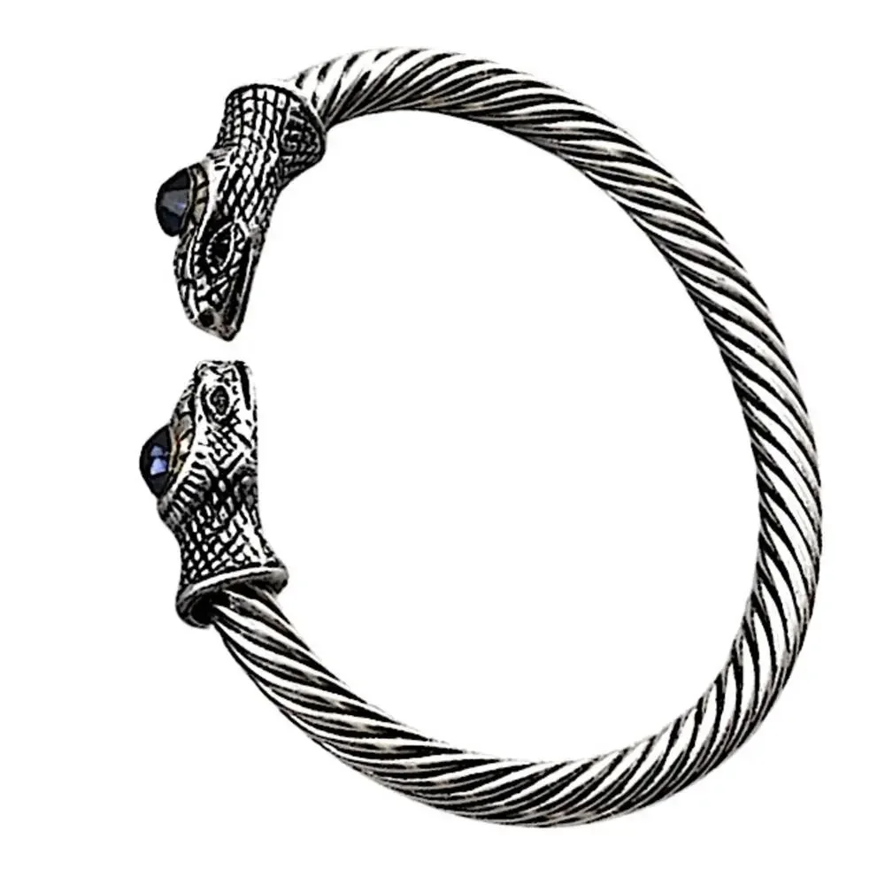 STERLING SILVER PLATED SNAKE HEAD DRAGON VIKING SAPPHIRE STONE BANGLE BRACELET